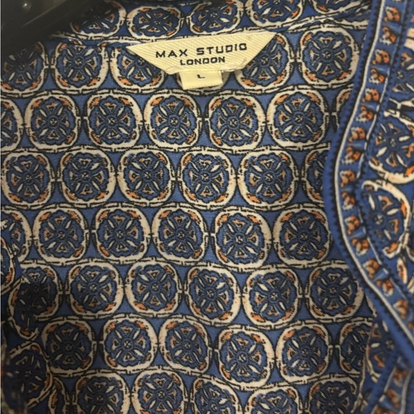 Max Studio Blue and White Ruffled Wrap Sundress - Picture 2 of 5